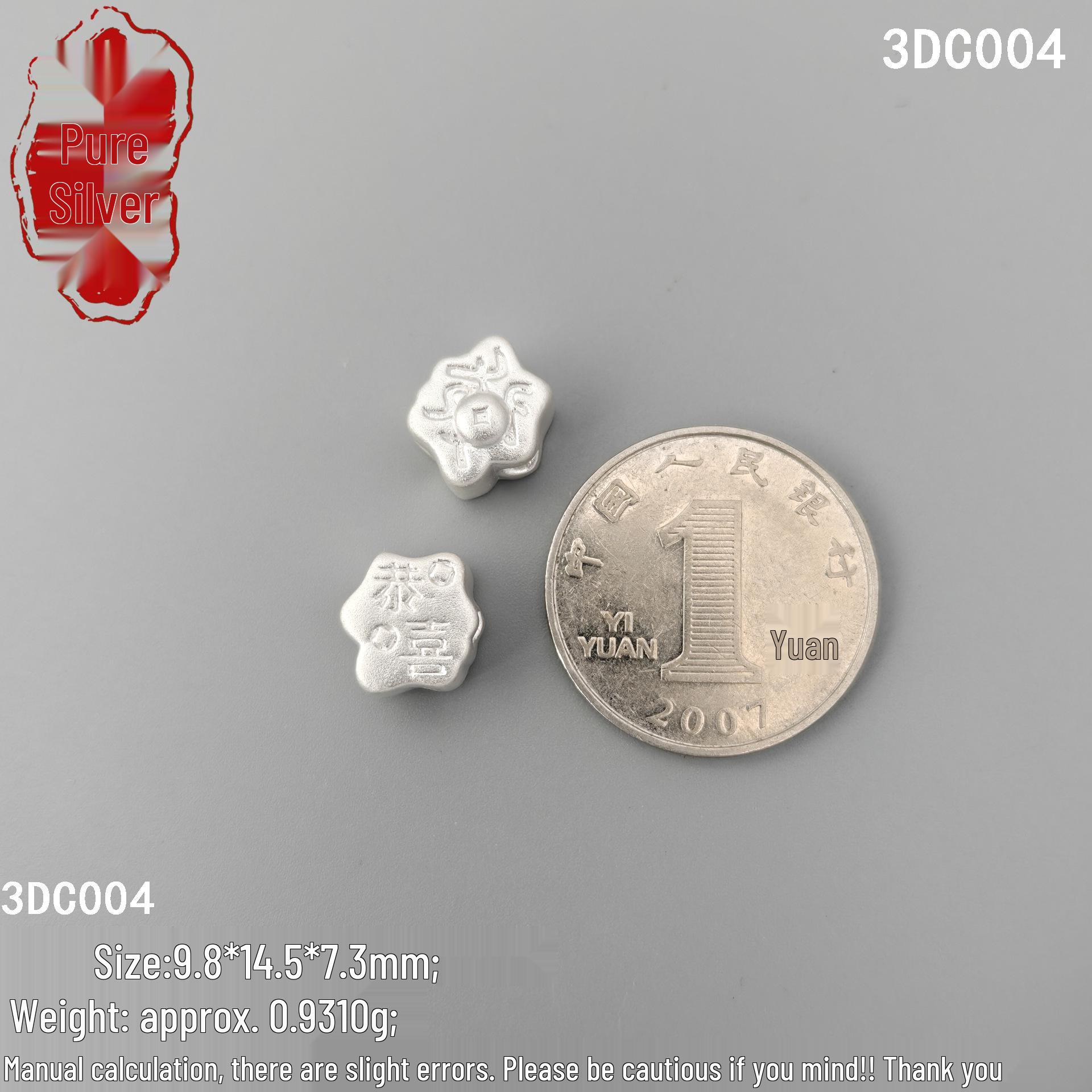 Sterling Silver Cartoon Wealth 3D Beads Handmade DIY Bracelet Pure Silver Cute Small Accessories S999 Silver: Single Price