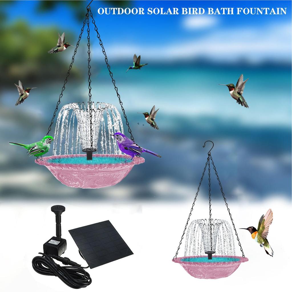 Bird Bath with Water Fountain Pump Solar Powered Hangable Bird Feeder Garden Decorations for Nature Lovers Deck Backyard