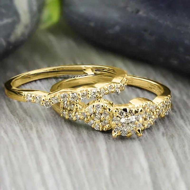 

2026 2Pcs Matched Rings for Women Luxury Wedding Engagement Accessories Fashion Bridal Sets Zircon Sparkling CZ Female 6