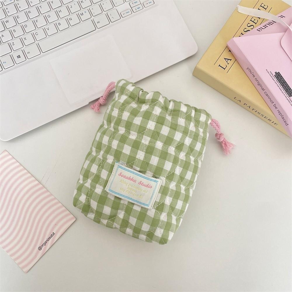 Plaid Drawstring Wallet Anti-fall Makeup Lipstick Storage Bag Camera Storage Bag  for Travel