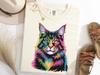 Colorful Maine Coon Portrait Shirt, Neon Cat Lover Tee, Rainbow Feline Shirt