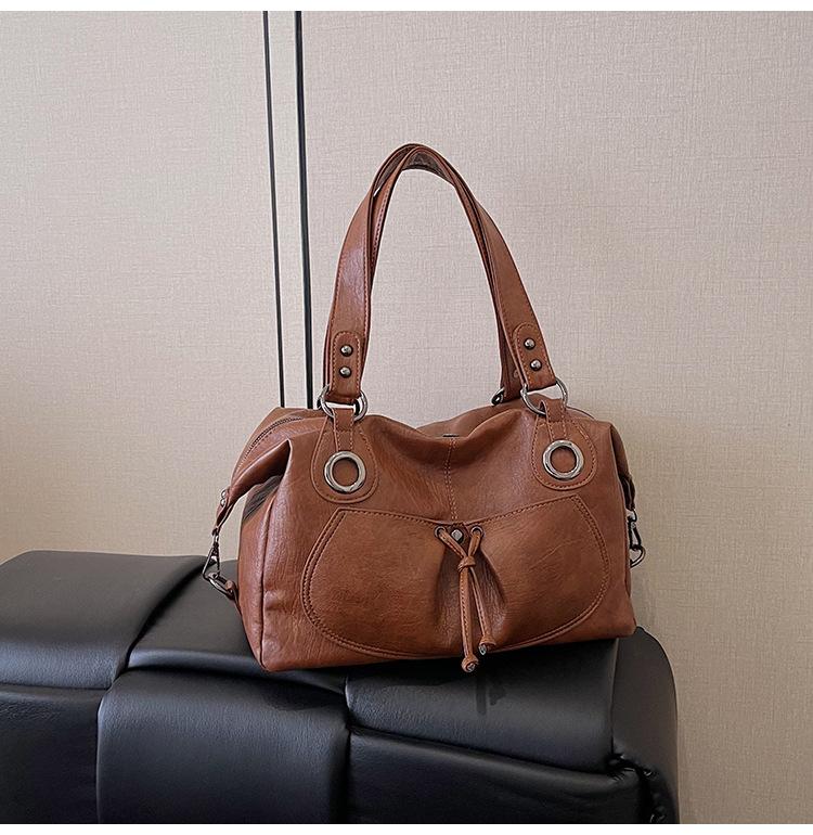 

Tote bag large capacity women commuter high sense shoulder messenger bag versatile fashion handbag коричневий