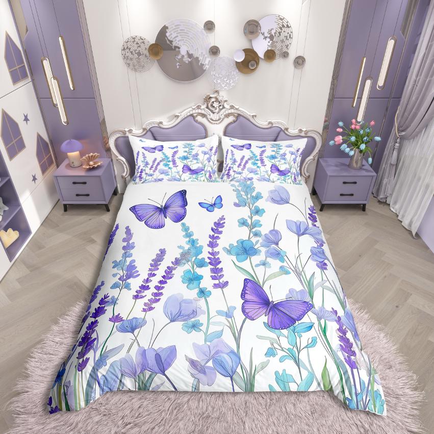 Homewish Kawaii Butterfly Duvet Cover Set,Girls Pink Comforter Cover Set,Fairy Tale Theme Bed Set For Girls Teens
