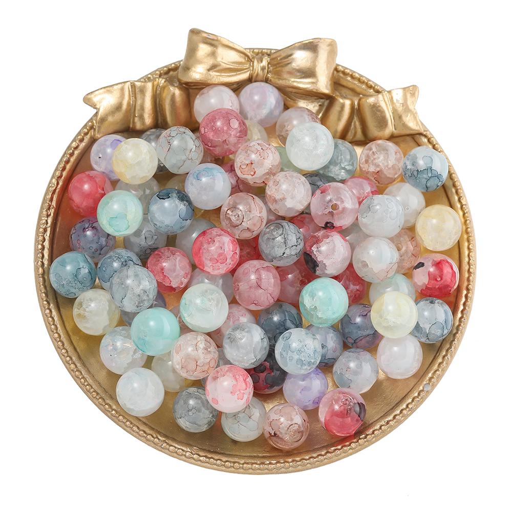 20/50pcs Crackle Flowers Glass Beads 10mm Round Spacer Loose Bead for DIY Bracelet Necklace Jewelry Making Accessories Supplies