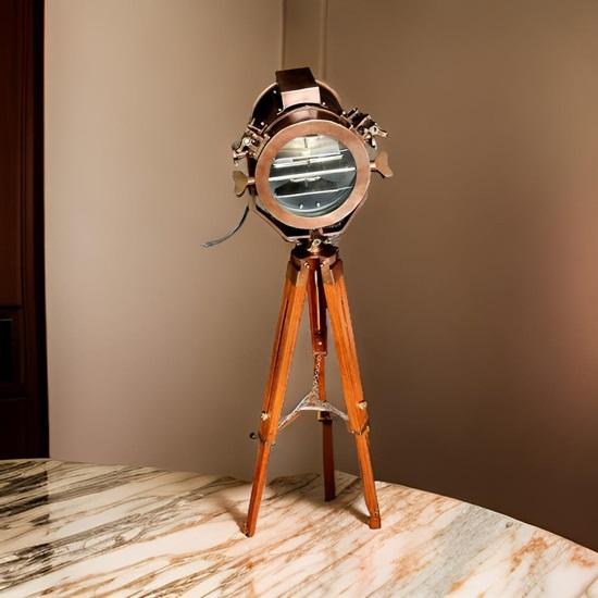 Reflektor w wykończeniu miedzianym ze statywem drewnianym Nowoczesna lampa podłogowa typu reflektor Dom, Biuro Dekoracyjna