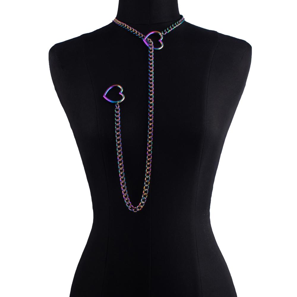 Colier cu lanț alunecat inimă pentru femei Punk rock cu lanț lung colier choker Cadouri Bijuterii gotice reglabile