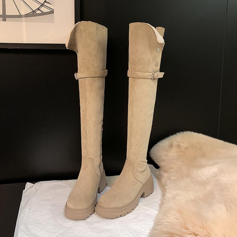 New spot grape mother of the same 2025 winter lamb wool thick heel medium and high boots over the knee boots women's autumn