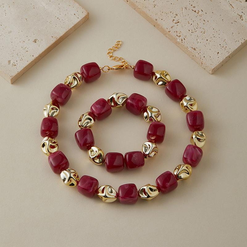 Colar Pulseira de Contas Irregulares em Acrílico para Mulheres Bangle Geométrico Bohemia Feito à Mão Acessórios de Joias para Casal