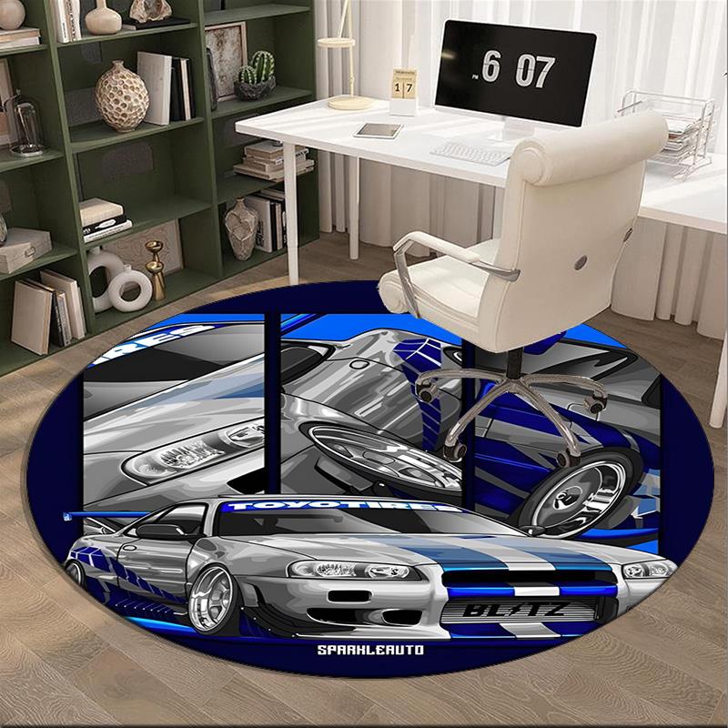 Skyline Blue Racing Spirit Speed And Style Round Rug for Livingroom,Bedroom, Palyroom, Chair Rug, Area Rug, Circle Carpet, Fan Christmas Gift