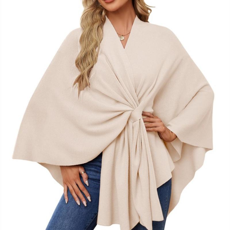 Ladies' Elegant One-piece Solid Color Soft Shawl Jacket Cloak Top