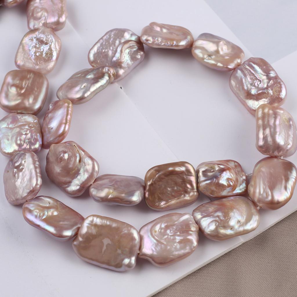 1String, Handmade Rectangle Pearl 15×20mm, Purple Natural Freshwater Pearl Beads for Jewelry Making DIY Necklace Bracelet, Luxury Crafts 36cm