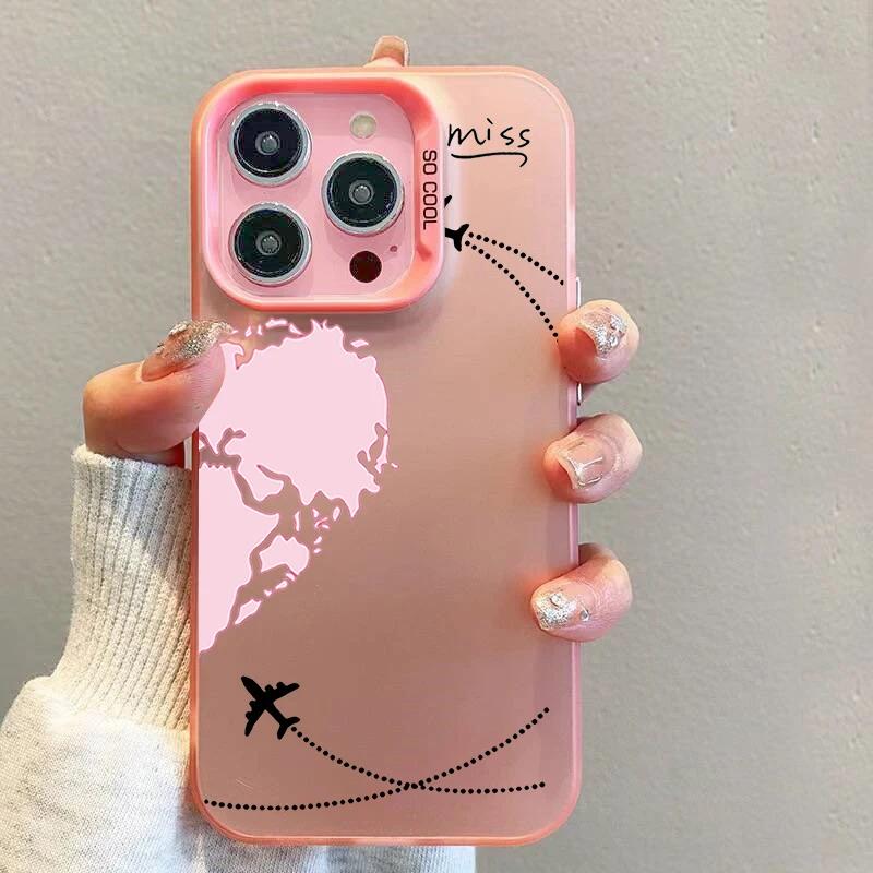 Aircraft Love Heart Couple Phone Case for IPhone 16 13 11 12 14 15 Pro Max Mini XS Max XR 14 Plus Plane Shockproof Cover Fundas