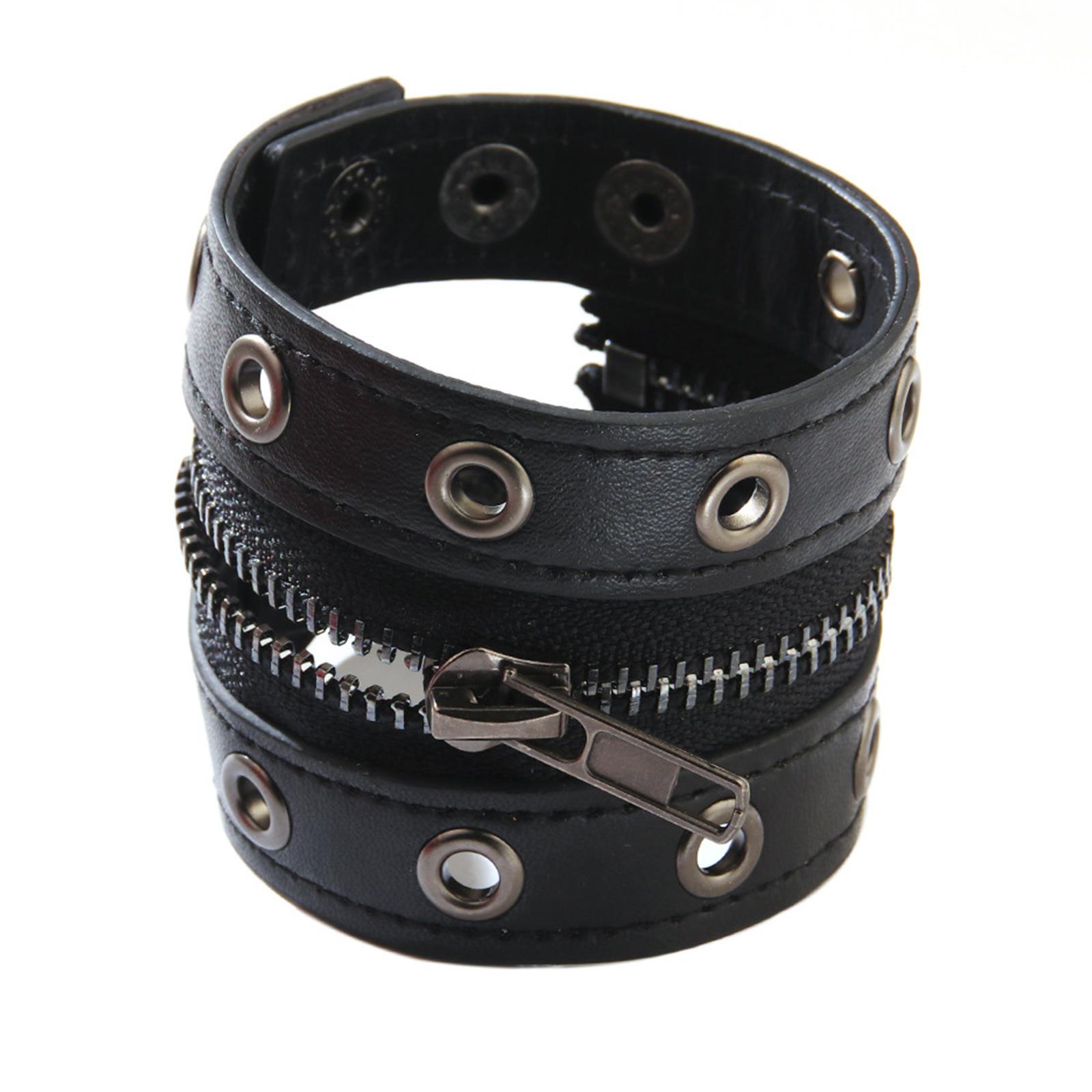 

Панк-браслет-цепь с шипами, регулируемый манжет из искусственной кожи для готической уличной одежды чёрный