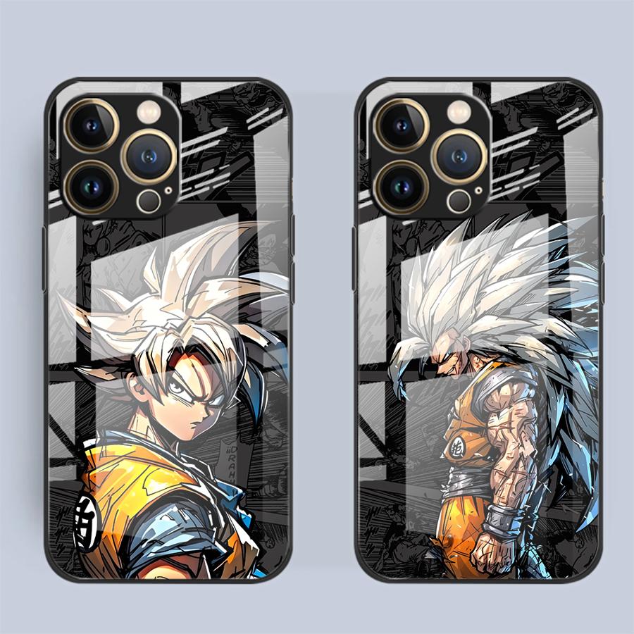 Glass Phone Cover Case for iPhone 17 Pro Max 12 16 15 Plus 8 XR 13 11 Air 14 D-ragonS B-allS Son Goku