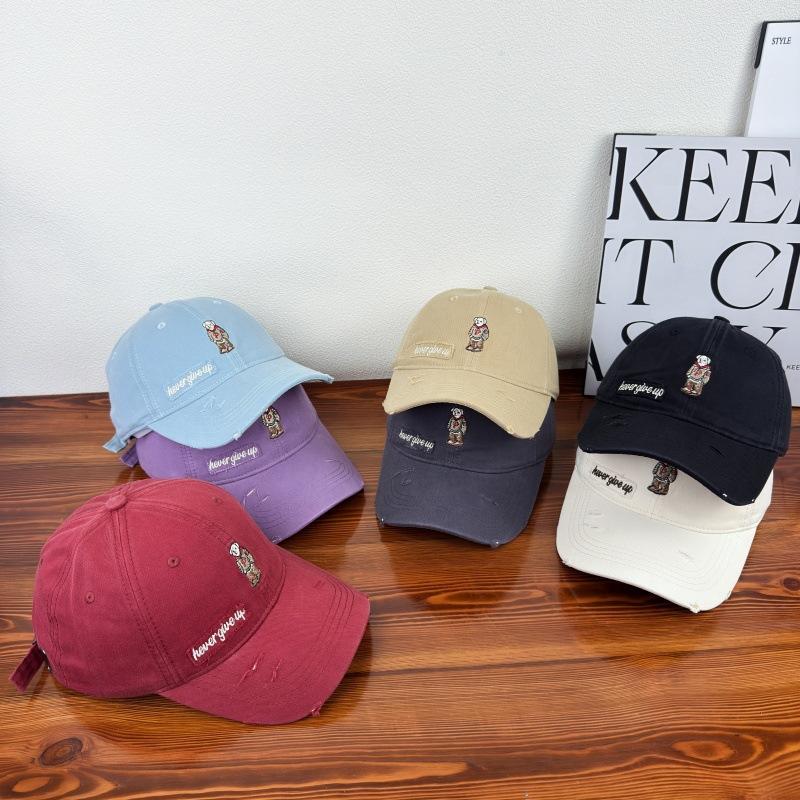 Bear Embroidered Baseball Cap Female Spring and Autumn Korean Casual Versatile Wide Brim Big Face Small Soft Top Cap Male