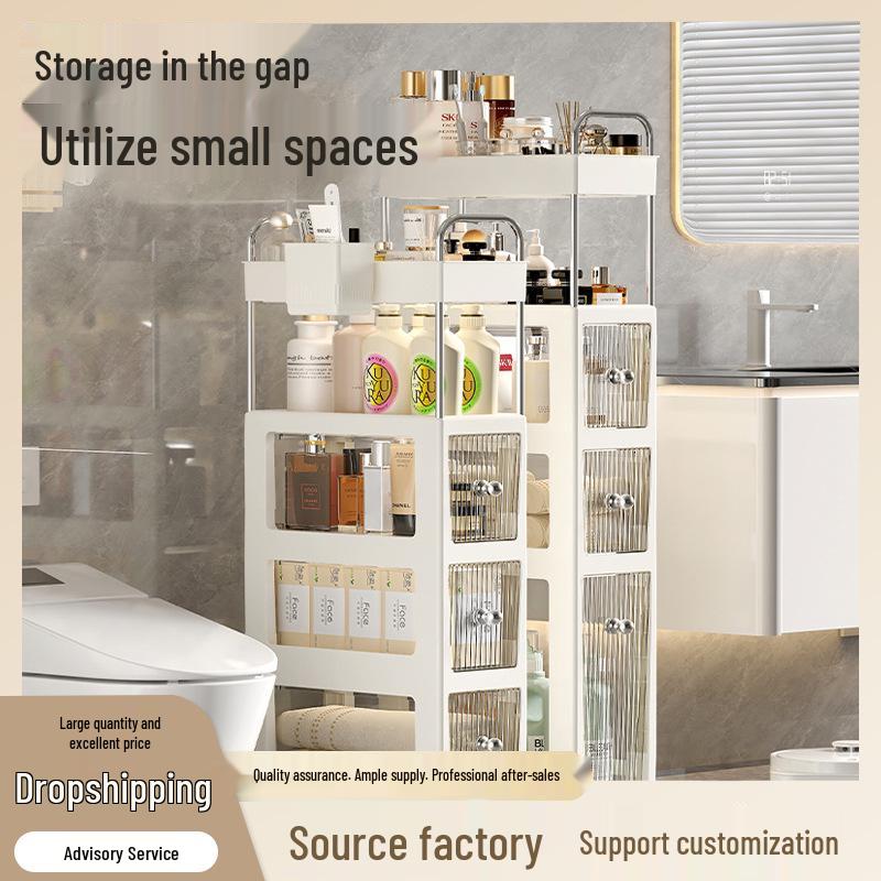 

Узкий шкаф для хранения в зазоре в ванной комнате с простой сборкой и многоярусными ящиками Heightened