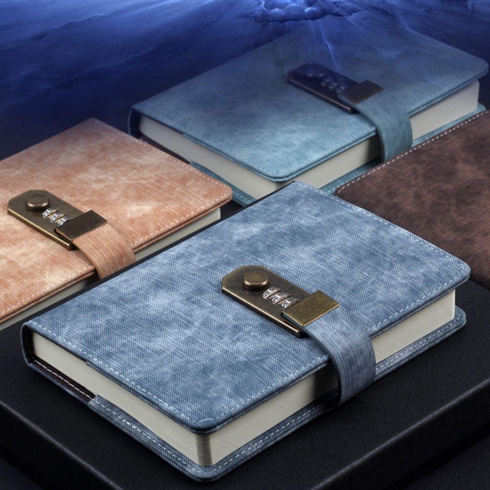PU Leather Cover Diary Book with Lock Simple Atmosphere A5 Notebook Password Lock Notebook  Office