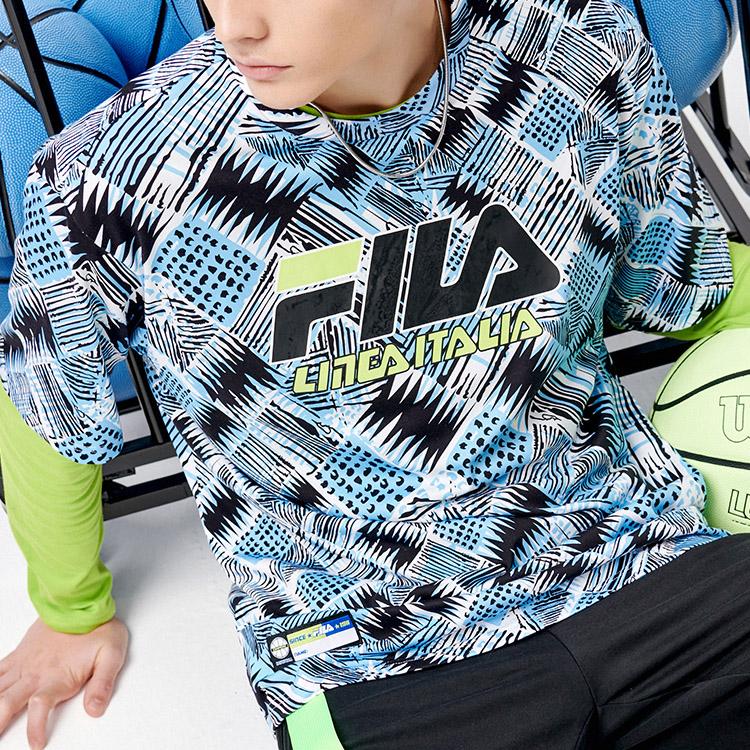 Fila Fusion Fashion Printed Loose Round Neck Breathable Knit Short Sleeve T-Shirt Men Tops Clear-Wind Coconut-Grove T11M125103F-RB