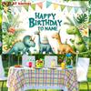 Personalized Dinosaur Happy Birthday Backdrop, Jungle Cartoon Dino Background Banner for Kids Party Photoshoot