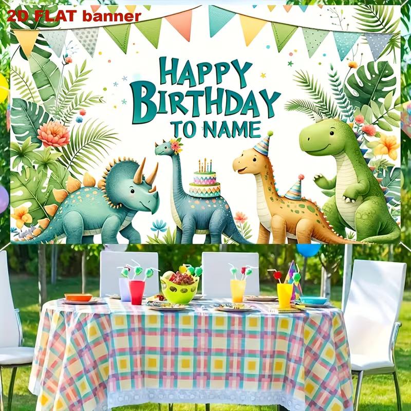 Personalized Dinosaur Happy Birthday Backdrop, Jungle Cartoon Dino Background Banner for Kids Party Photoshoot