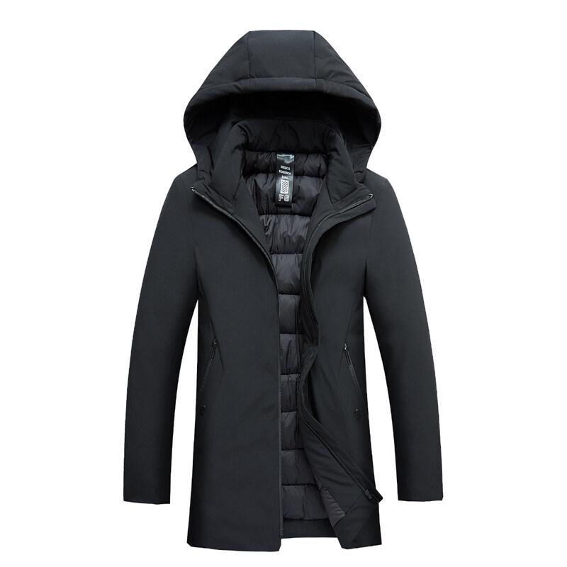 

Men s Mid-Length Cotton Jacket for Middle-Aged & Elderly - Black/Green, Thick Business Coat 2XL чорний