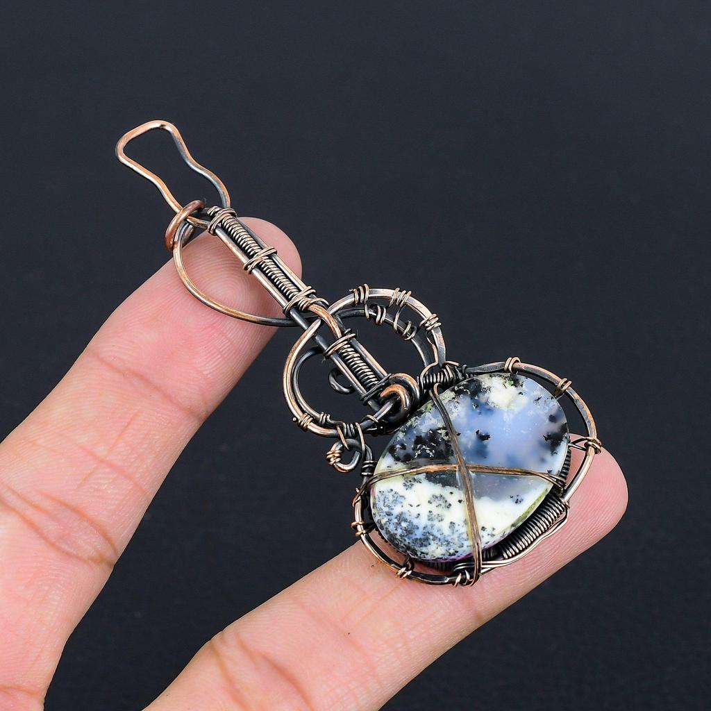 Dendrite Opal Pendant Gemstone Jewelry, 999 Copper Wire Wrapped Pendant, Handmade Jewelry Birthstone Pendant, Gift For Him