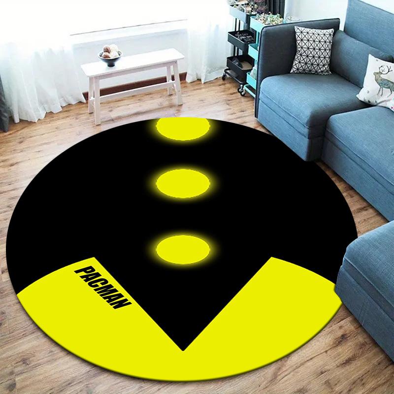 Covor rotund Pac-Man, Covor pentru camera de zi, dormitor, canapea, cameră de joacă, Covoraș antiderapant pentru podea