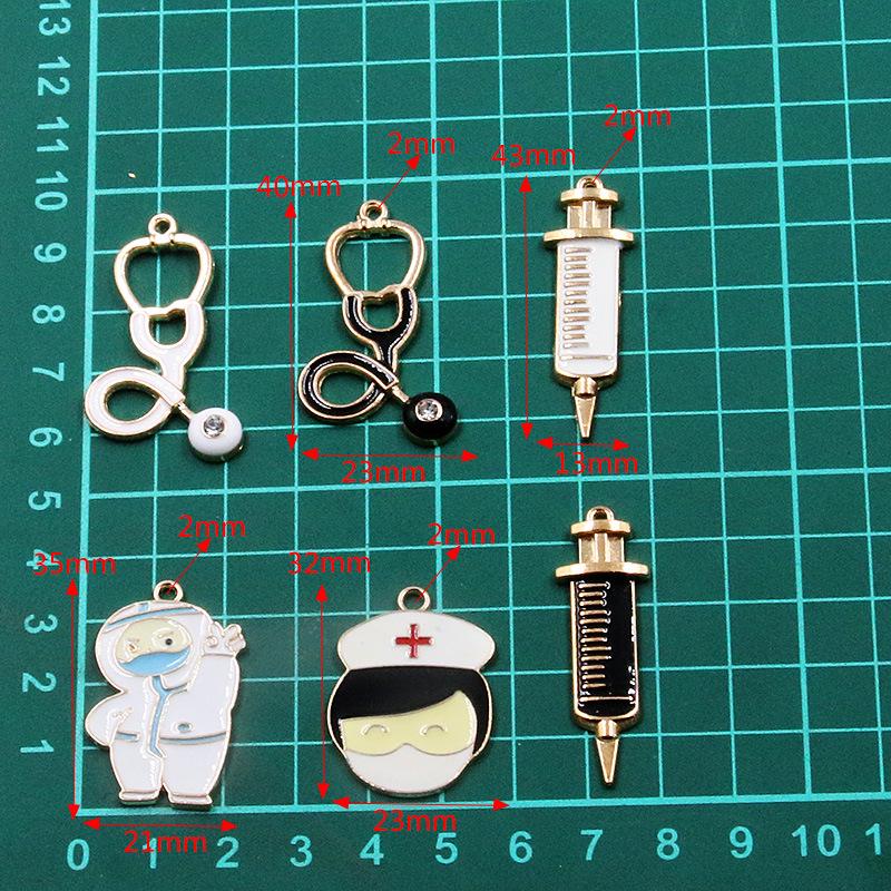 6 Medical Charm DIY Alloy Jewelry Accessories: Stethoscope, Syringe, and Nurse Oil Drop Pendants