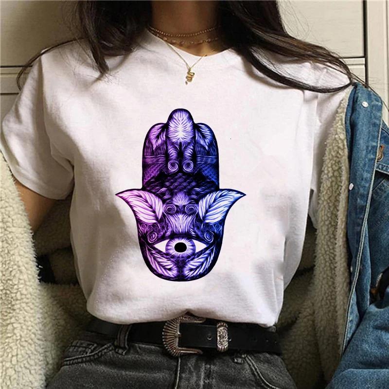 Camisetas con estampado de la mano de Fátima de Hamasa para mujer, camisetas Unisex Harajuku de la mano de Hamsa de la suerte, camisetas negras de manga corta para verano para mujer