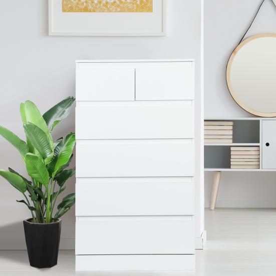 Kommode, Weiße Kommode, Schlafzimmerkommode & Schubladenkommoden, Hohe Kommode mit 6 Holzschubladen, Große Holzkommode für Schlafzimmer-Schrank, Weiß