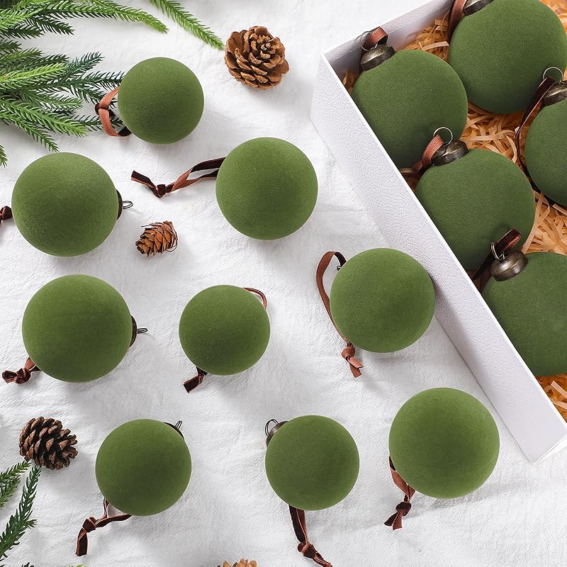 18 Pcs Christmas Velvet Christmas Balls Bulk Flocked Xmas Tree Ball Ornaments Plastic Velvet Christmas Ornaments Xmas Tree Hanging Decoration 2.36