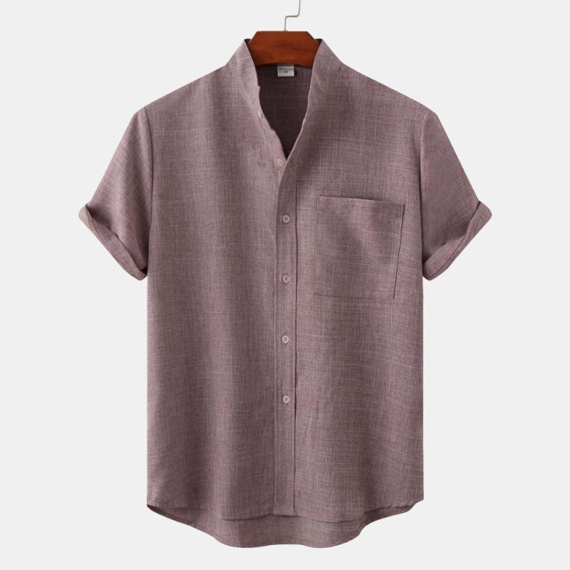 Summer Men's Short Sleeved Solid Color Cotton Linen Men's Shirt