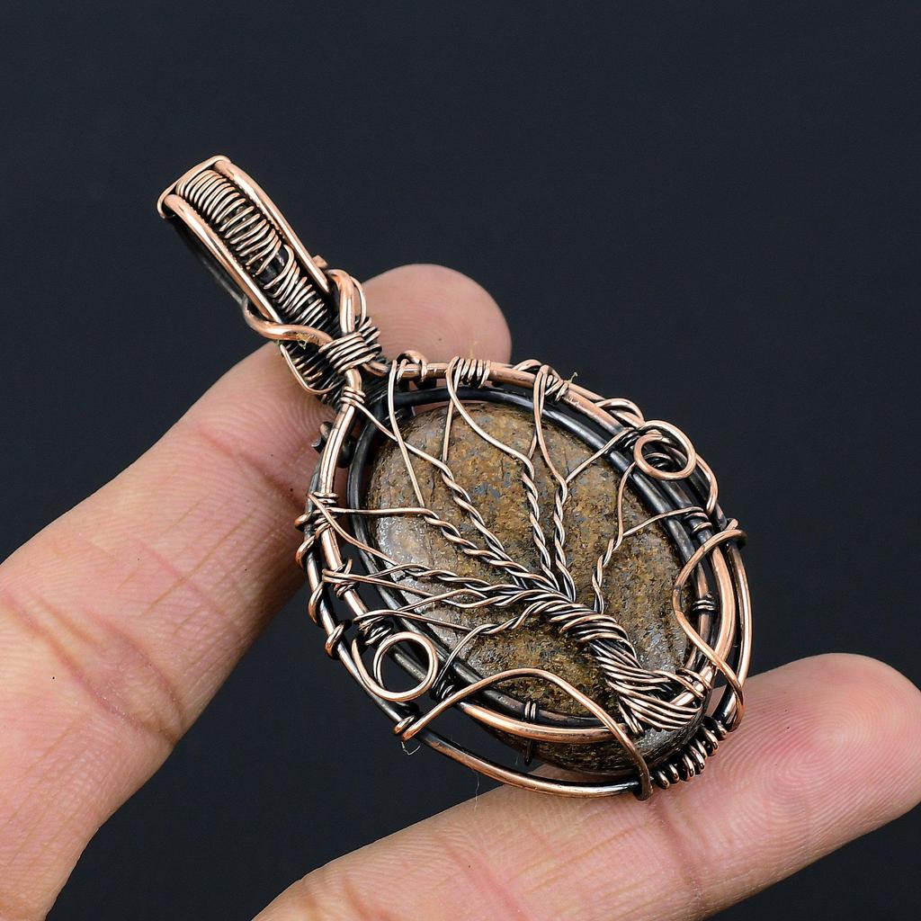 Bronzite Pendant, 999 Copper Wire Wrapped Jewelry, Gemstone Jewelry Pendant, Handmade Wedding Gift Jewelry