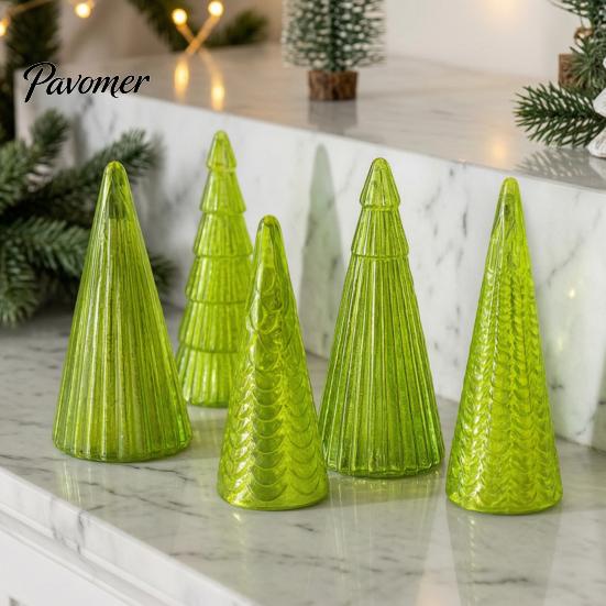 Desktop Holiday Ornaments 5Pcs Illuminated Christmas Tree With/No LED Lights, Nordic Style Luminous Modern Minimalist Home Tabletop Ornaments,