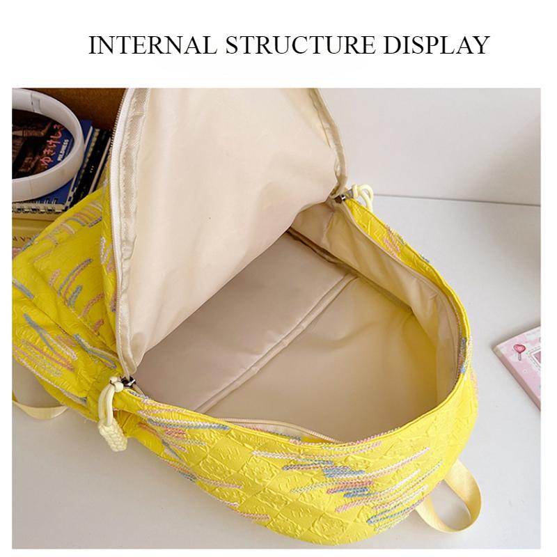 Autumn New Simple Lightweight Student Backpack Junior/high School Girl Schoolbag Cute Sweet Embroidery Striped Travel Book Bags with Cartoon Pendant