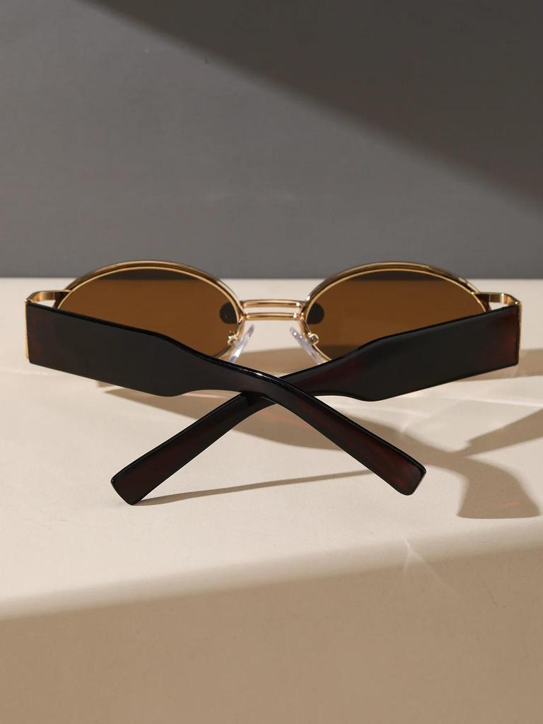New Retro Metal Frame Elliptical Frame Trendy Street Photo Sunglasses for Men and Women's Outdoor Travel Sunshades UV400