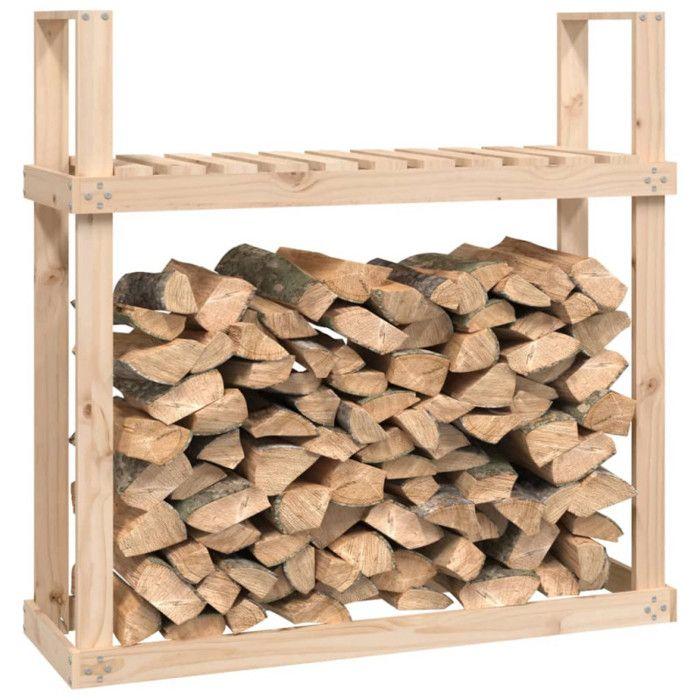Support à bûches - Bois de pin - 110x35x108,5 cm - Montage facile - Bois massif - Rectangulaire