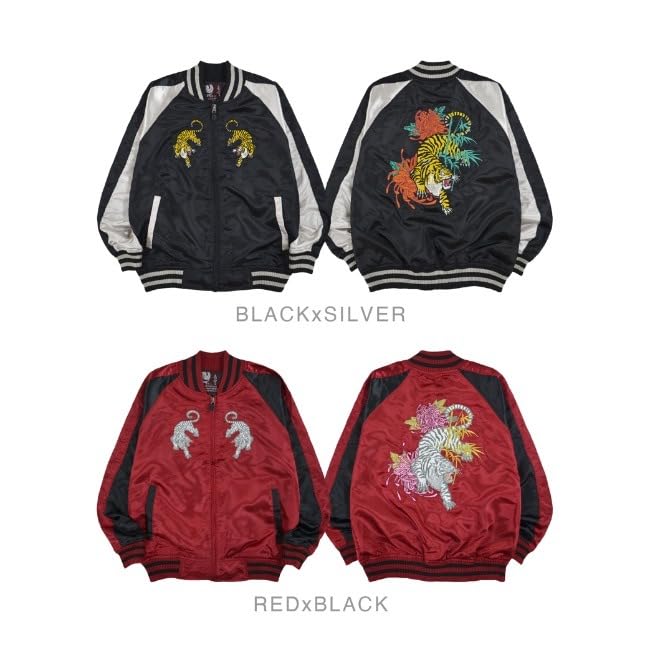 Yoshida Yu Satin Tiger Sukajan Jacket with Japanese Tiger Long Sizes and LL Men's Pattern, Sleeve, Embroidered, M, L,