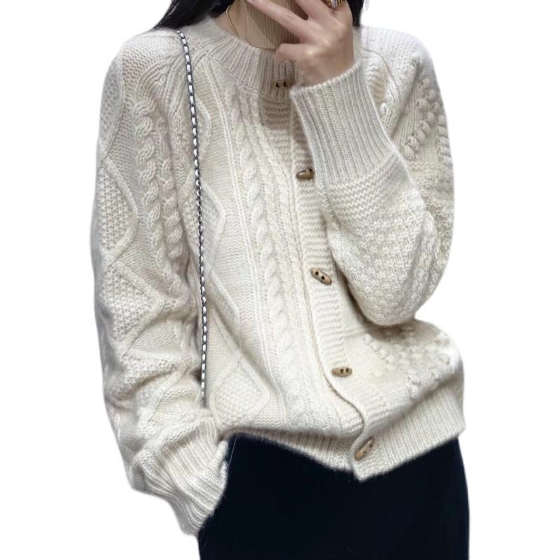 1005 wool thickened wooden button cardigan