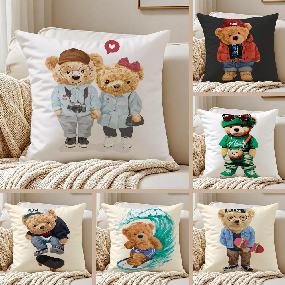 Orso Preppy Americano Moda Carino PPolo Copricuscino Federa Antiacaro Soggiorno Divano Decorazione Cuscino Stanza