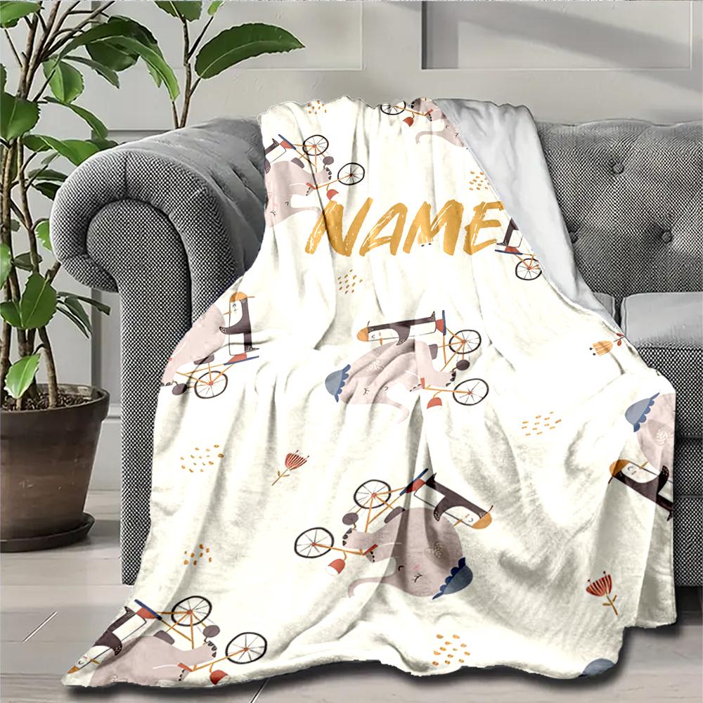 Custom Name A Elephant Theme Printed Blanket - Perfect for Couch, Bed, Travel & Outdoor Use | Machine Washable, Cozy & Durable.