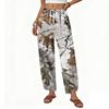 Women Camouflage Fleece Cargo Pants High Waisted Wide Leg Drawstring Jogger Sweatpants Baggy Casual Lounge Trousers