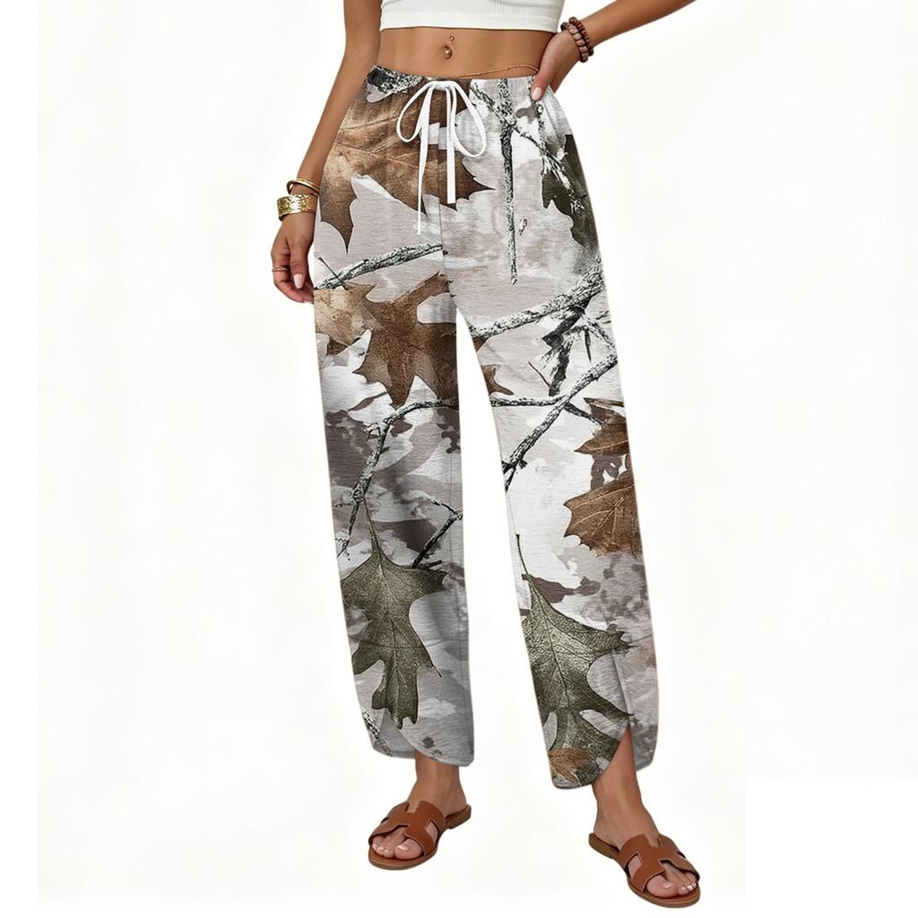 Women Camouflage Fleece Cargo Pants High Waisted Wide Leg Drawstring Jogger Sweatpants Baggy Casual Lounge Trousers