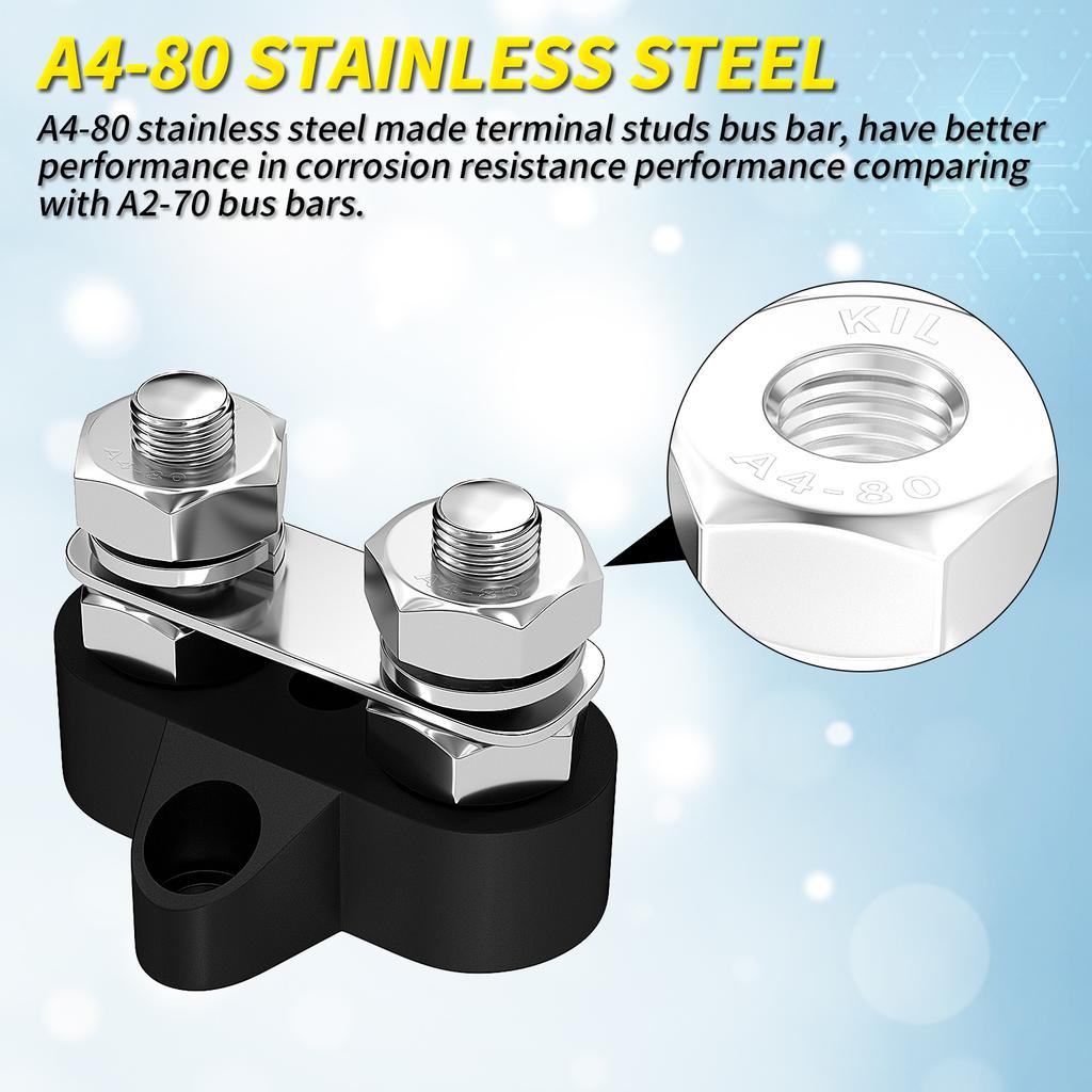 DaierTek 5/16" Terminal Block Studs M8 48V Junction Block Bus Bar Insulated Dual Power Distribution Stud Positive Negative RV