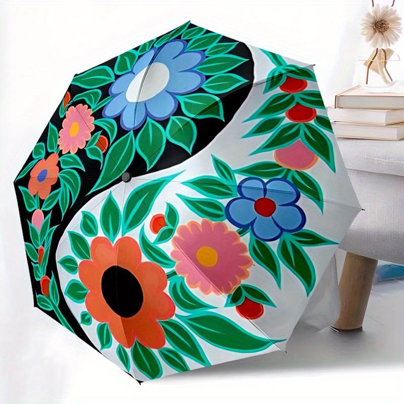 1pc Floral Yin Yang Symbol Automatic Open/close Folding Umbrella, Compact Portable Travel Umbrella,Cute Umbrella, Durable Construction yy250804070