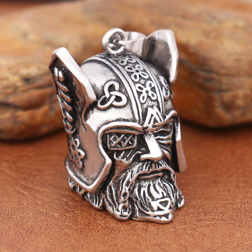 Vintage Design Viking Warrior Bell Pendant Motorcycle Wind Nordic Odin Guardian Bell Necklace Gift Jewelry Accessories