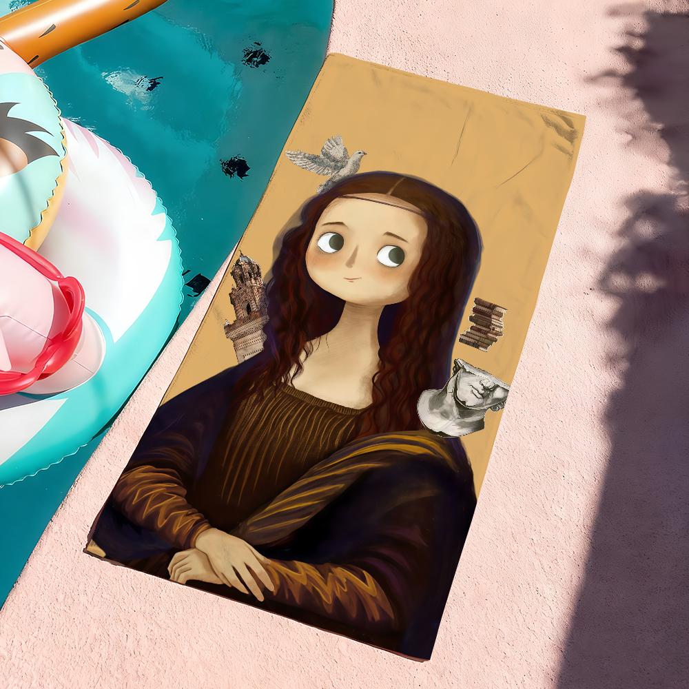 Oil painting  L-Leonardo D-Da Vinci M-Mona Lisa Towel Drying Bath Towel Applicable To Light Swimming Camping Yoga Beach Out