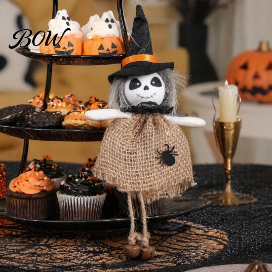 Halloween Holiday Decoration Hanging Decoration, Spooky Pumpkin/Ghost/Witch/Black Cat Doll Ornament with Decorative Witch Statue Burlap Skirt