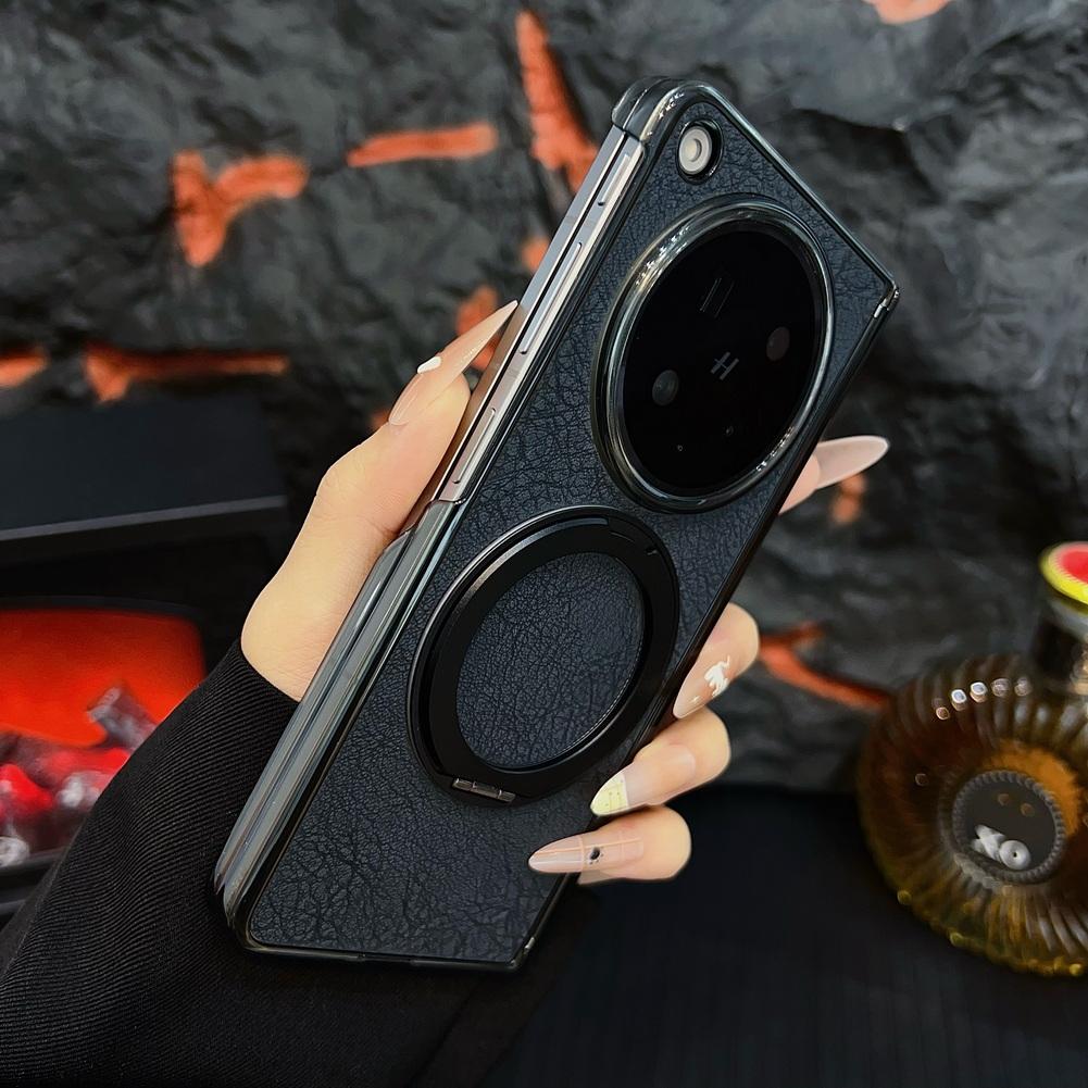 Retro Leather with Metal Rotating Magnetic Stand Holder Case For OPPO Find N6 Rebound Central Axis Protect Cover