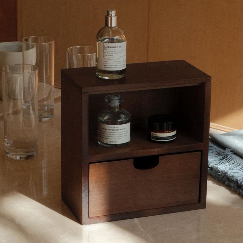 

Wood Storage Box Makeup Organizer Boxes Luxury Bathroom Organization Case Multifunctional Accessory Organizing Cases with Drawer коричневий